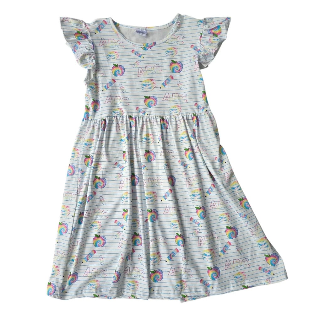 Angel Sleeve Dress Colorful Striped ABC Back To School NWOT Size 10/12